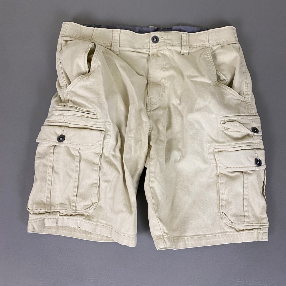 Iron Cargo Shorts Size 34 Men's Khaki Tan Comfort Waist Stretch Cotton Outdoor